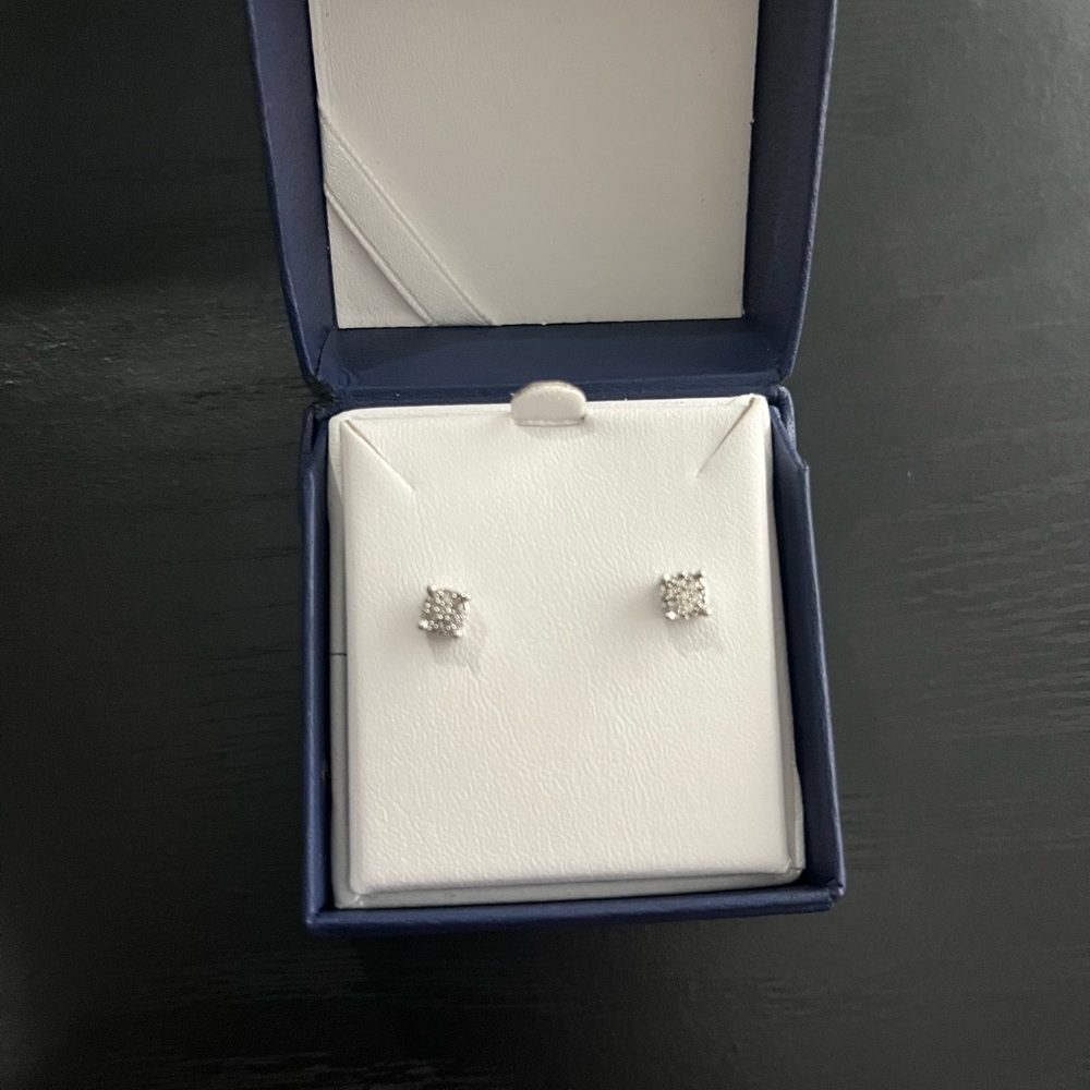 Diamond Cluster Post Earring in Sterling Silver - Picture 3 of 3